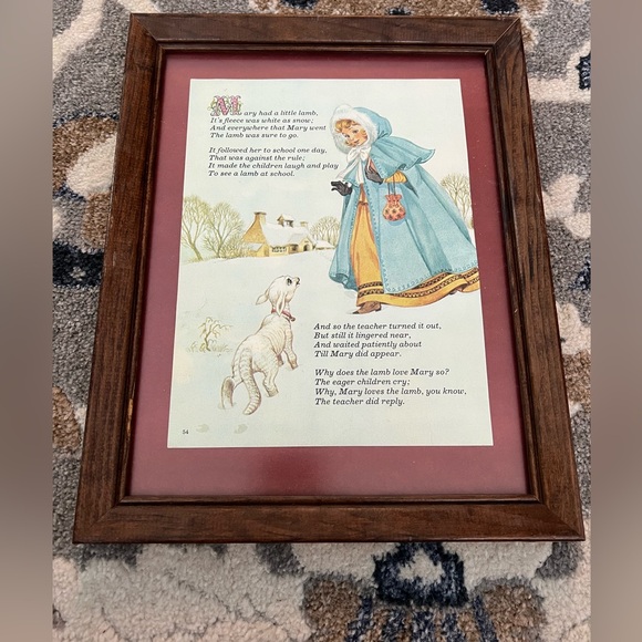 Vintage Framed Nursery Rhyme - Mary Had a Little Lamb - Picture 1 of 5